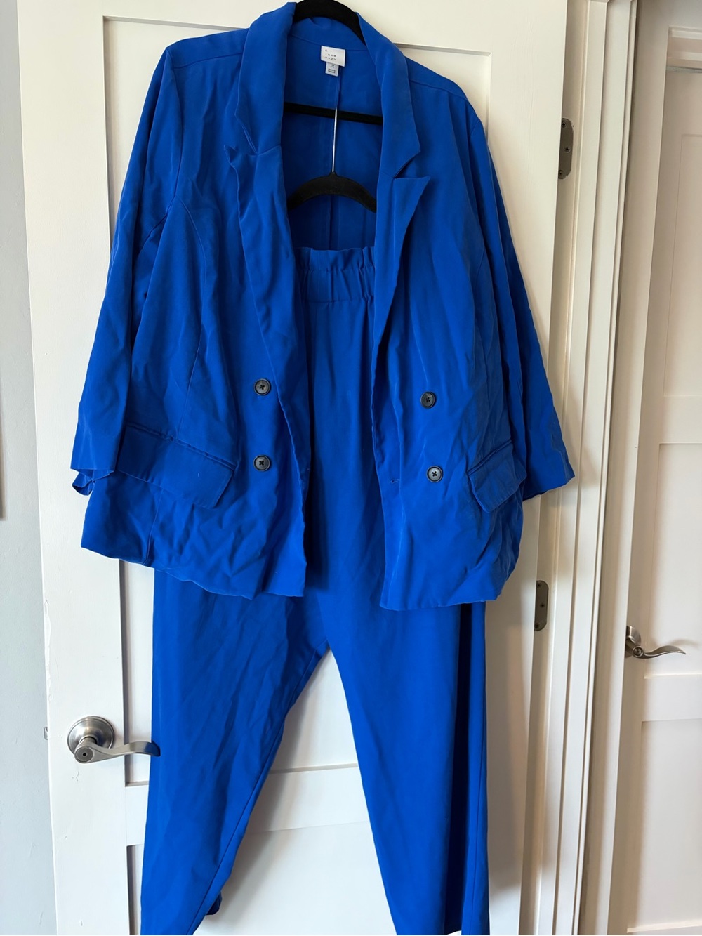 Women’s Relaxed Blue Plus Size Double-Breasted Blazer Jacket